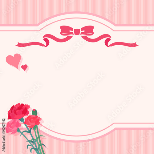 母の日のカーネーションとリボンフレーム3_文字なし_正方形