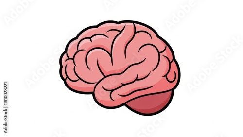 Cartoon style brain illustration with pink color and simple design features