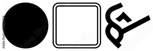 Black vector featuring circle, double bordered square, and stylized ampersand, clean design, graphic elements for branding or UI.