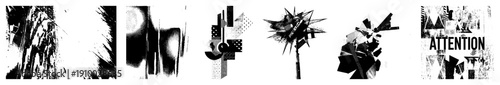 Bold graphic art with fragmented shapes, halftone textures, dynamic perfect for modern design, posters, digital art. Also called abstract vector motifs or stylized elements.