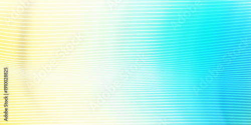 Abstract bright summer gradient background with thin white horizontal wavy lines, modern minimalist cyan and yellow aesthetic for seasonal branding,