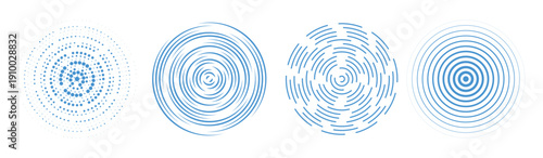 blue radial concentric circle set halftone dashed and 