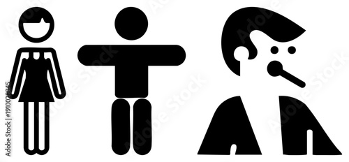 Simple gender for restrooms, male, female, and accessibility symbol, flat vector design, public signage, symbols, restroom indicators.