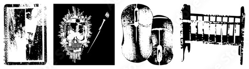 Weathered rectangular frame with splattered ink, artistic brushstroke texture, grunge aesthetic, graphic design element, distressed border, art piece.