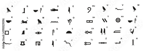 hieroglyphic alphabet ancient egyptian script with symbols