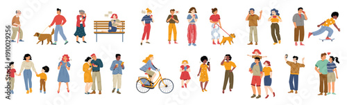 People crowd, group of diverse characters set