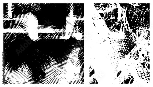 Stylized halftone with curved and jagged, graphic design, vector art, texture, printmaking effect, digital illustration.