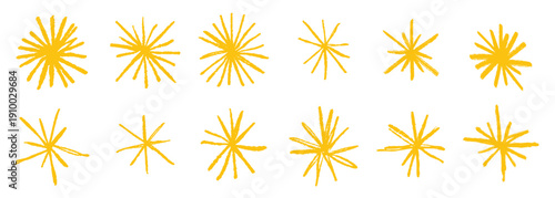 yellow crayon hand drawn stars and sparkles set golden 