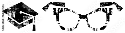 Educational symbols graduation cap and reading glasses, academic achievement, scholarly focus, student, learning tools, knowledge representation.