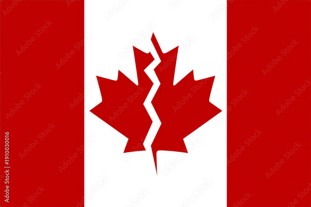 Fototapeta premium Red and white Canadian flag with a broken leaf in the middle