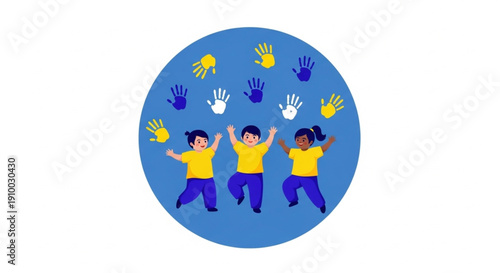 World Down Syndrome Day, surrounded by colorful handprints, symbolizing unity, community, and supportive childhood joy
