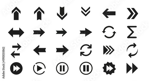 Arrow Icons Collection: Navigation, Play, and Directional Symbols