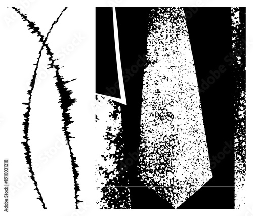 Graphic representation of a tie with halftone texture, abstract fashion accessory, vector design, stylized neckwear, bold contrast.