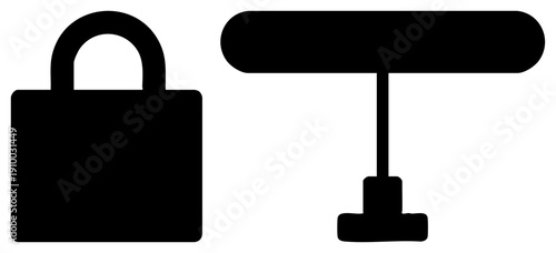 Lock symbol and t bar tool, security elements, digital protection, access control, safety symbols, vector graphic.