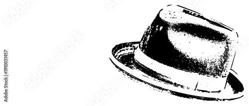 Classic fedora hat rendered in halftone dot, vintage headwear, men’s accessory, retro fashion, graphic illustration, style.