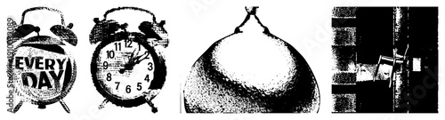 Retro alarm clocks with “Every Day” text and analog dials, classic timepiece design, vintage wake up device, nostalgic bedroom decor, mechanical timekeeping.