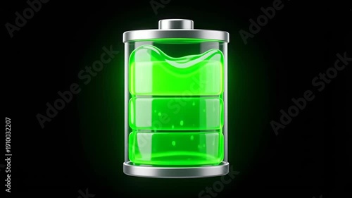 Wallpaper Mural 3D Battery Icon Charging with Glowing Green Liquid on Black Torontodigital.ca