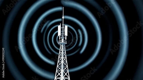 Wallpaper Mural 3D Animation of a Telecommunication Tower Emitting Radio Signal Waves Torontodigital.ca