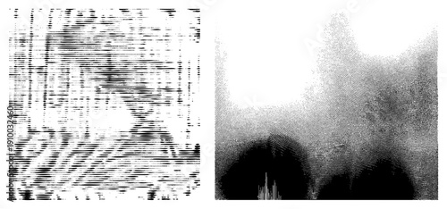 Vector halftone design featuring striped geometry and gradient dot density, graphic art, digital, texture, visual noise effect.