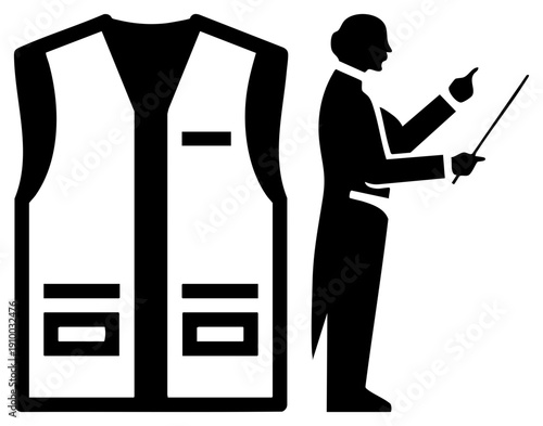 Music conductor directing ensemble, orchestral leader, symphony conductor, baton wielder, musical director, performance guide, classical music.