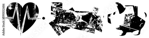 Medical heart with EKG, glitch art style, digital heartbeat symbol, cardiac monitor graphic, stylized organ illustration.