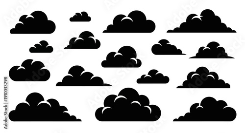 Black cloud shapes vector set for design