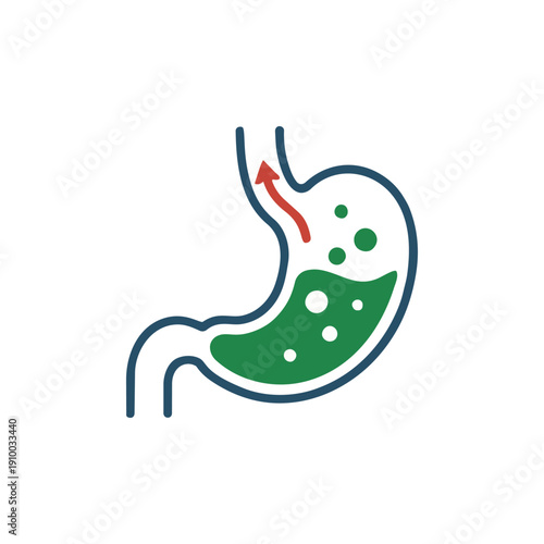 Acid Reflux GERD Stomach Medical Icon Medical line icon of acid reflux showing stomach acid rising