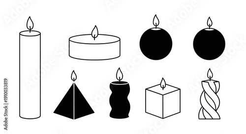 Candle set vector illustration, various shapes