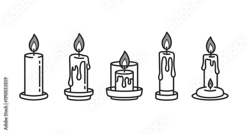 Candlelight Vector Icons Set, Wax Flames, Decoration