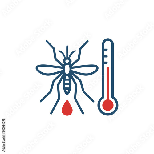 Mosquito Bite Fever Infection Medical Icon Medical icon of mosquito with thermometer indicating infection or fever