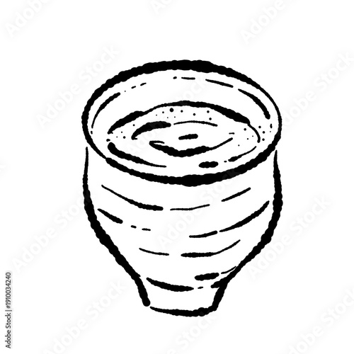 Hot Chai Tea in Traditional Clay Cup Monochrome Illustration