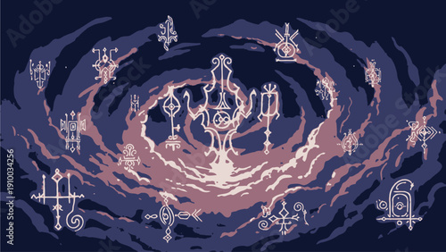 Mysterious Ancient Symbols in a Swirling Vortex