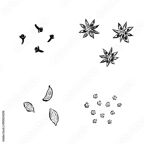 Simple Spice Set with Cloves and Star Anise Sketch