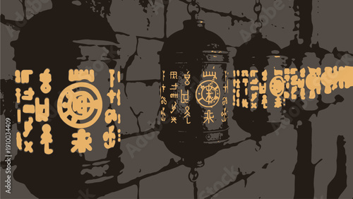 Illuminated Lanterns Hanging from Ceiling