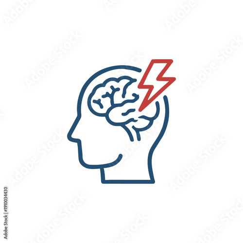 Severe Migraine Brain Pain Medical Icon Line medical icon showing brain pain with lightning strike symbol