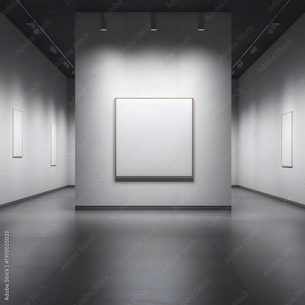 Obraz premium A minimalist art gallery featuring empty frames and smooth flooring, inviting visitors to experience the beauty of space.
