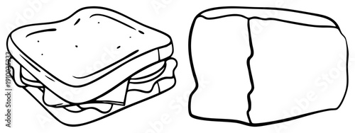 Two food items sandwich with bread, fillings, and bread slice, minimalist art, food, dietary staple, lunch concept.