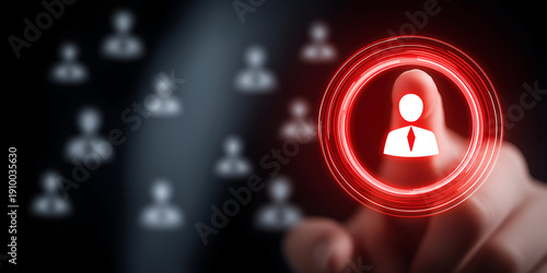 A person selecting a digital profile icon, symbolizing networking and connectivity in a modern business environment.