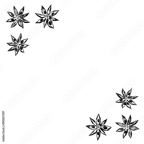Star Anise Corner Frame Monochrome Design