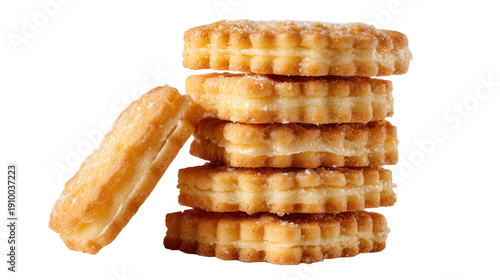 Irish butter shortbread biscuit stack background isolated on a Transparent background, PNG file.