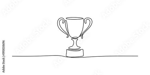 Continuous line drawing of a winner trophy cup on a white background for success concept. Vector, illustration