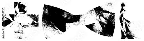 Stylized human figures rendered in halftone dot, vector art, isolated cutout shapes, graphic design elements, abstract human forms.