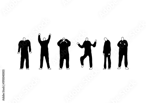 喜怒哀楽を全身で表現する人物のラフでゆるい手描きイラストセット