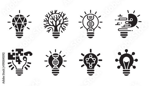 Creative light bulb symbols with dna strands puzzles and natural elements for research theme