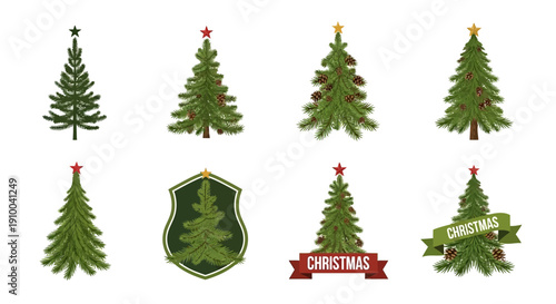 Christmas tree collection, holiday season design elements