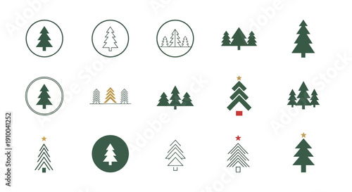 Christmas Tree Icon Set, Minimalist Holiday Design