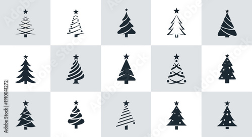 Christmas tree icons set, holiday season symbol