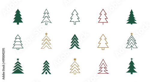 Christmas Tree Vector Icons Set for Festive Design