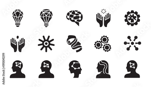 Innovation, brain, education, creative, idea, lightbulb, development and mind vector icons set