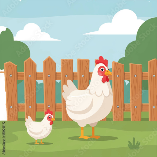 White Chicken with Red Comb Standing 1.